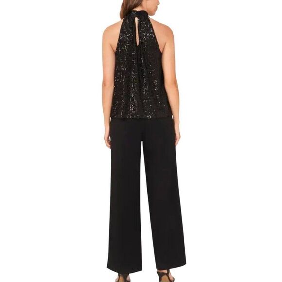 NWT Halogen Black Sequin Halter Top XS Sleeveless Blouse Party Sparkly Formal - Picture 5 of 5